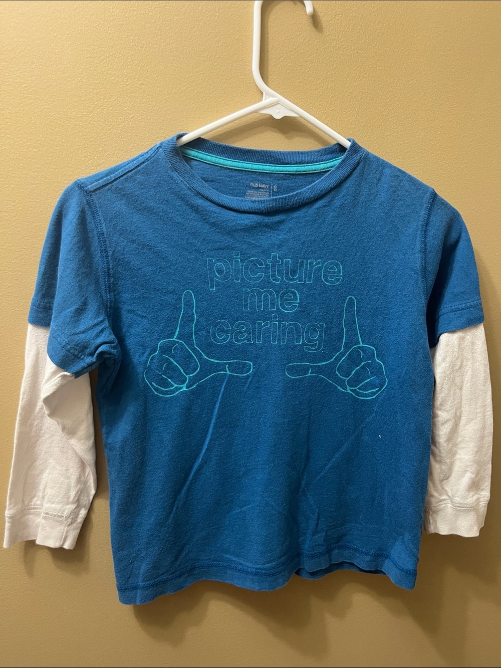 Old Navy Teal-Blue Layered Long Sleeve Tee with White Sleeves Picture me Caring